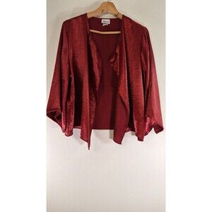 Vtg ONE MORE THYME Lightweight Satin Burgundy Cropped Open Cardigan Sz 2x Dainty